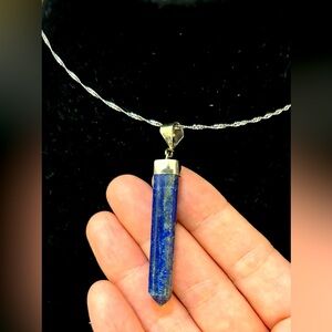 Lovely Lapis Lazuli Wand Pendant with 925 Sterling Silver 18’ Chain